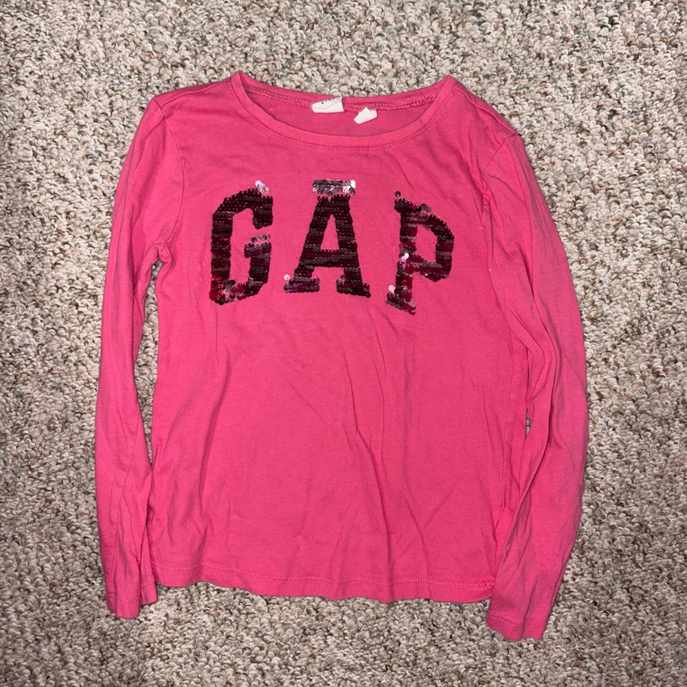 GAP Fuchsia Sequin Logo Long Sleeve Top